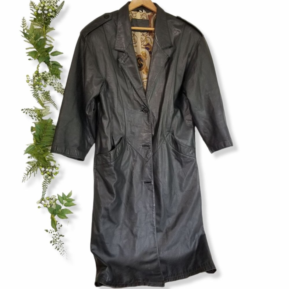 🌼VINTAGE LEATHER TRENCH COAT《580》pockets button down